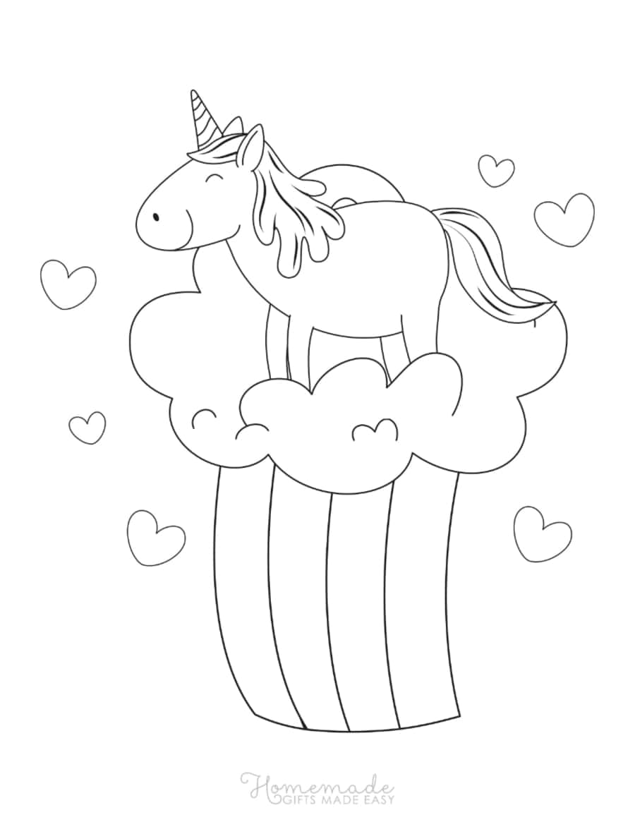 Simple Cute Unicorn On Rainbow Unicorn Kids Coloring Pages Pdf Free Vectors